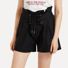 Shein Eyelet Lace Up High Waist Shorts