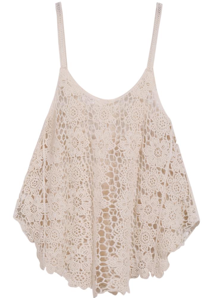 Shein Apricot Spaghetti Strap Hollow Lace Vest