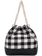 Shein Black White Drawstring Random Plaid Chain Shoulder Bag