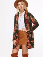 Shein Multicolor Floral Single Button Quilted Coat