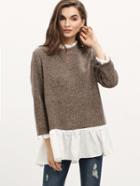 Shein Contrast Frill Neck And Hem Sweater