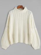 Shein Beige Drop Shoulder Hollow Cable Knit Sweater