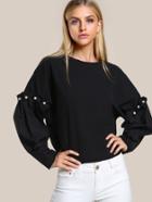 Shein Pearl Beading Frilled Dolman Sleeve Top