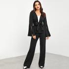 Shein Split Bell Sleeve Knot Top & Pants Set