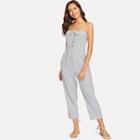 Shein Button Up Striped Cami Jumpsuit