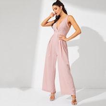 Shein V-neck Solid Wide Leg Jumpsuit