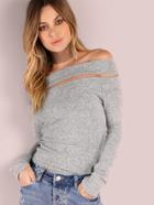 Shein Brushed Off The Shoulder Sleeved Top Heather Grey