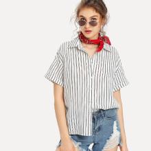 Shein Roll Up Sleeve Striped Shirt