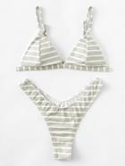 Shein Striped Print High Leg Triangle Bikini Set