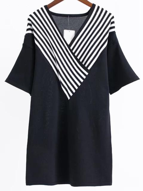 Shein Black Striped V Neck Long Knitwear