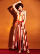 Shein Sparkle Barcode Stripe Cross Front Halter Dress