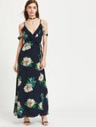 Shein Cold Shoulder Florals Tie Back Frill Dress