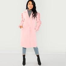 Shein Frill Trim Button Up Longline Coat