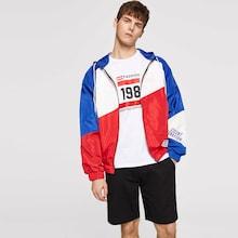 Shein Men Contrast Panel Hooded Windbreaker Jacket