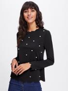 Shein Pearl Embellished Scalloped Trim Top