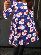 Shein Blue Christmas Snowman Print Shift Dress