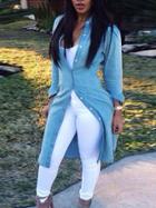Shein Blue Denim Button Down Blouse