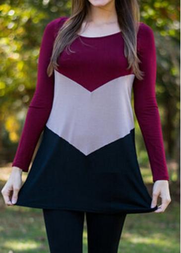 Rosewe Round Neck Color Block T Shirt