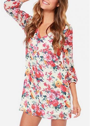 Rosewe Enchanting Hollow Design Long Sleeve Dress With Flower Print