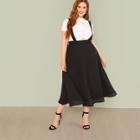 Shein Plus Boxed Pleated Solid Skirt With Thick Strap
