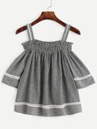 Shein Grey Striped Cold Shoulder Hollow Out Blouse