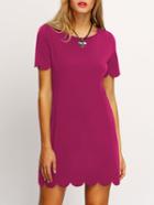 Shein Hot Pink Buttoned Keyhole Back Scallop Dress