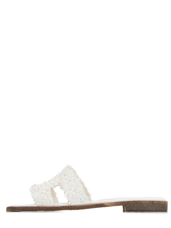Shein White Open Toe Shining Rhinestone Slippers