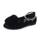 Shein Faux Fur Decorated Beaded Ankle Strap Suede Flats