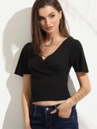 Shein Black V Neck Wrap T-shirt