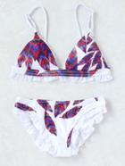 Shein Tropical Print Ruffle Hem Bikinis Set
