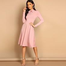 Shein Tie Neck Solid Flowy Dress