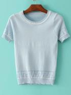 Shein Blue Striped Trim Short Sleeve Sweater