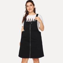 Shein Plus Zip Front Denim Overall Dress