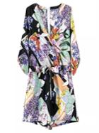 Shein Multicolor Pockets Tie-waist Bow Flower Printing Romper