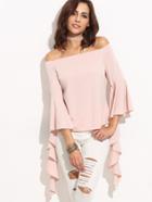 Shein Pink Off The Shoulder Bell Sleeve Asymmetrical Blouse