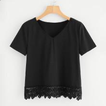 Shein Floral Crochet Trim Tee