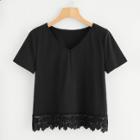 Shein Floral Crochet Trim Tee