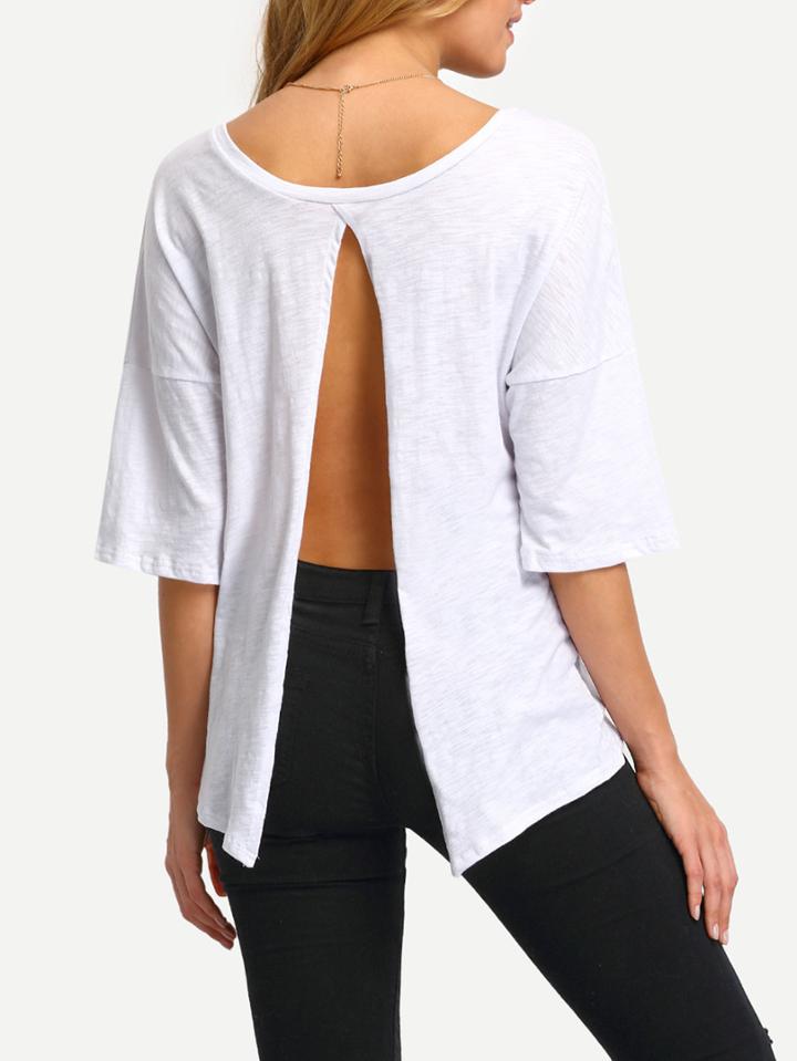 Shein Dropped Shoulder Seam Split Back T-shirt