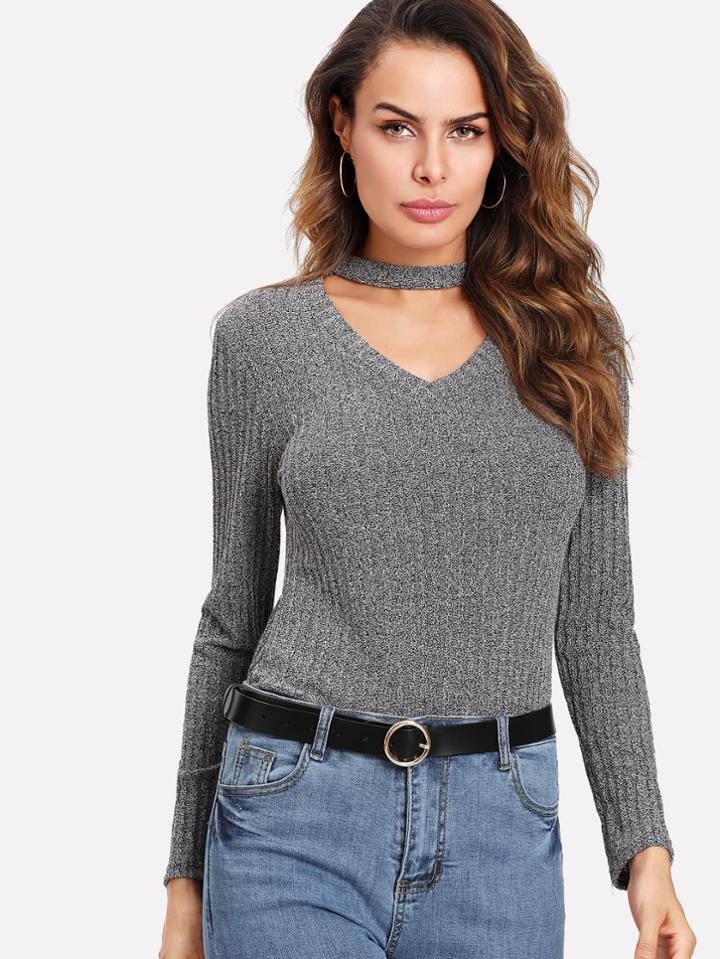 Shein Ribbed Choker Tee