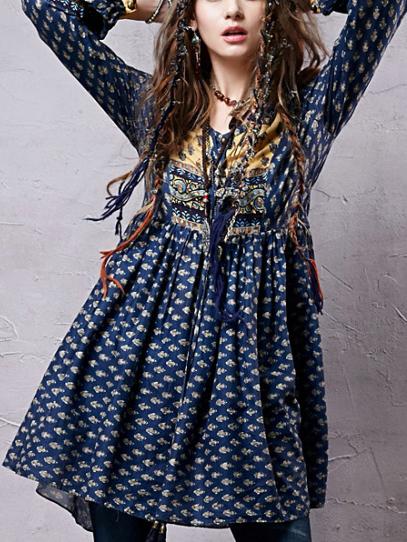 Shein Lantern Sleeve Print Shirt Dress