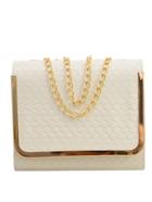 Shein Embossed Faux Leather Metal Trim Flap Bag - White