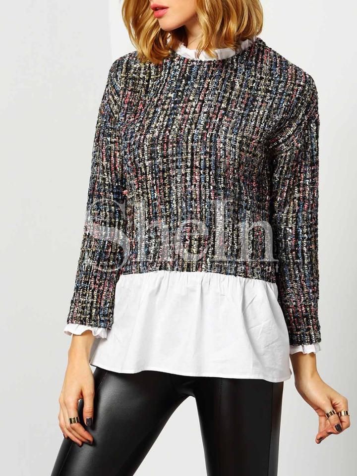 Shein Multicolor Round Neck Color Block Blouse