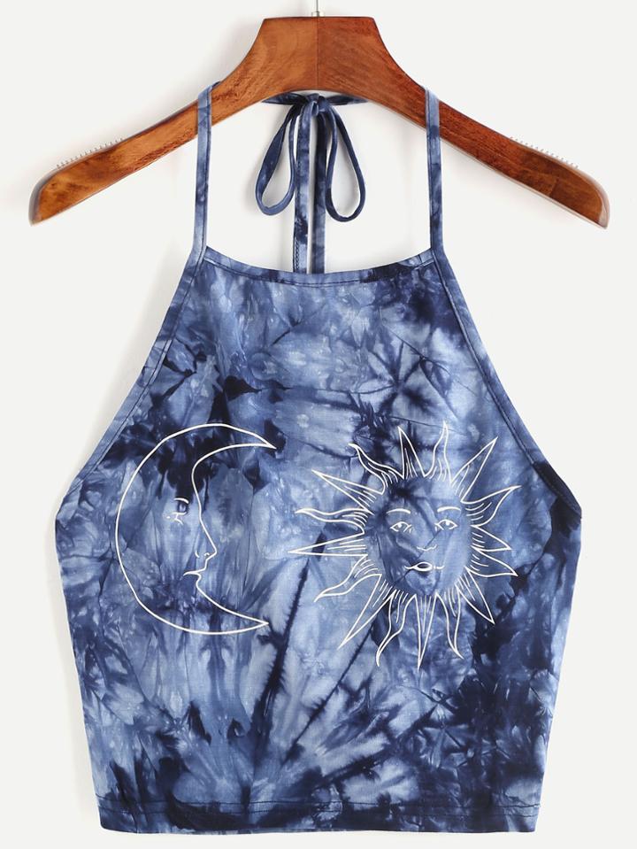 Shein Tie Dye Print Halter Neck Top