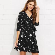 Shein Star Print Belted Wrap Dress