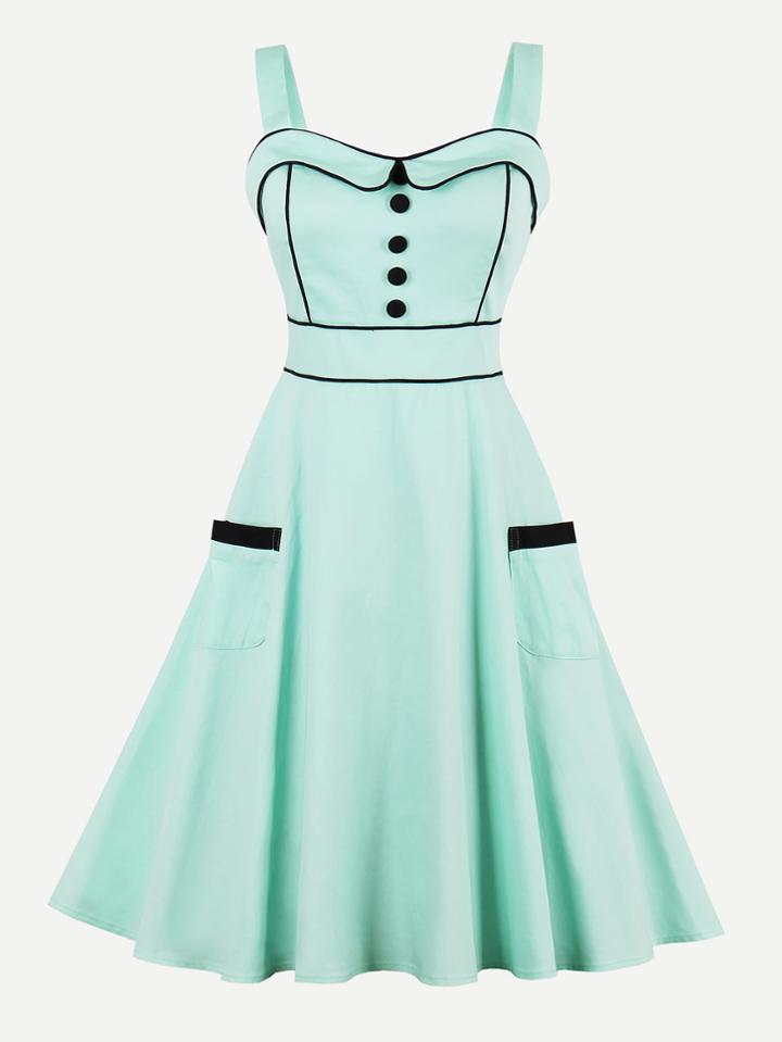 Shein Contrast Trim Button Front Circle Dress