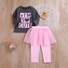 Shein Toddler Girls Letter Print Top With Contrast Mesh Pants