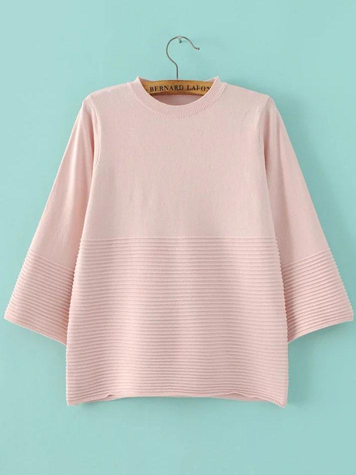 Shein Pink Crew Neck Loose Textured Knitwear