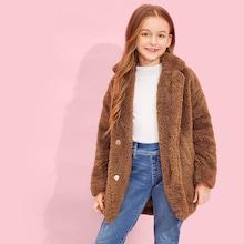 Shein Girls Hidden Placket Teddy Coat