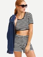 Shein Black White Striped Crop Top With Shorts