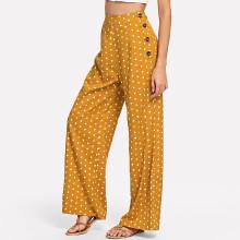 Shein Side Button Polka Dot Wide Leg Pants